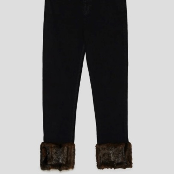 NWT ZARA Jeans Faux Fur Cuff HIGH-RISE - Picture 2 of 8